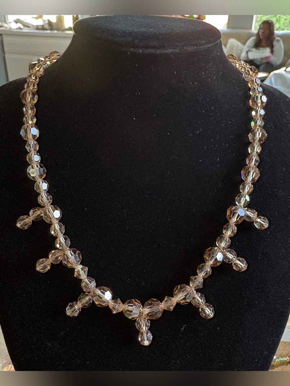 Vintage Champagne Faceted Glass Bead Necklace Elegant Crystal Style